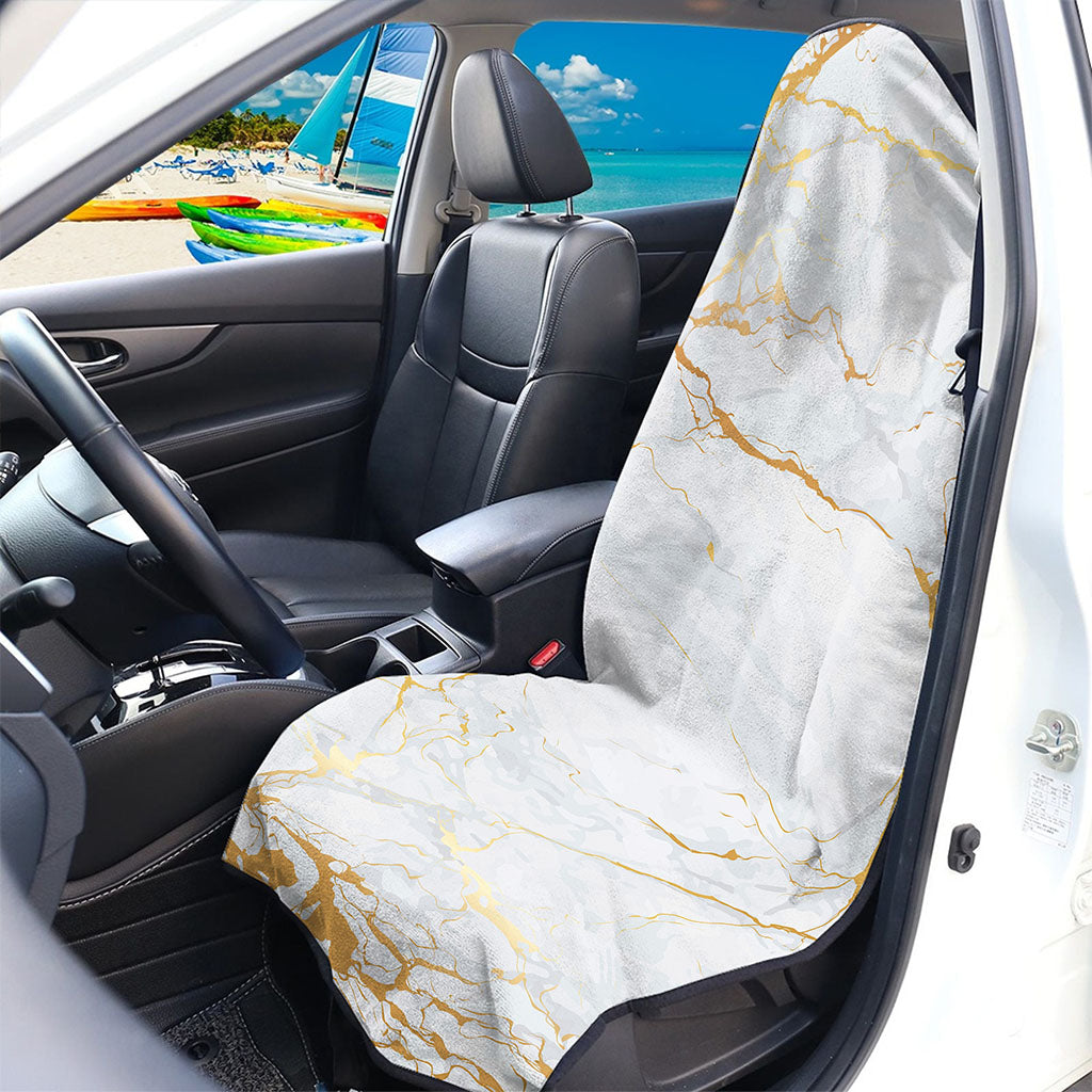 White Gold Scratch Marble Print Waterproof Car Seat Cover