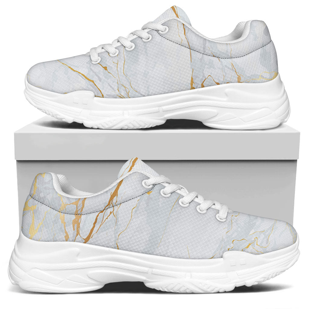 White Gold Scratch Marble Print White Chunky Shoes