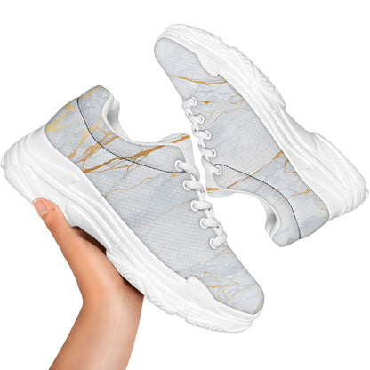 White Gold Scratch Marble Print White Chunky Shoes
