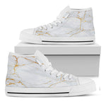 White Gold Scratch Marble Print White High Top Sneakers