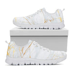 White Gold Scratch Marble Print White Running Shoes