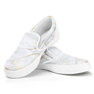 White Gold Scratch Marble Print White Slip On Sneakers