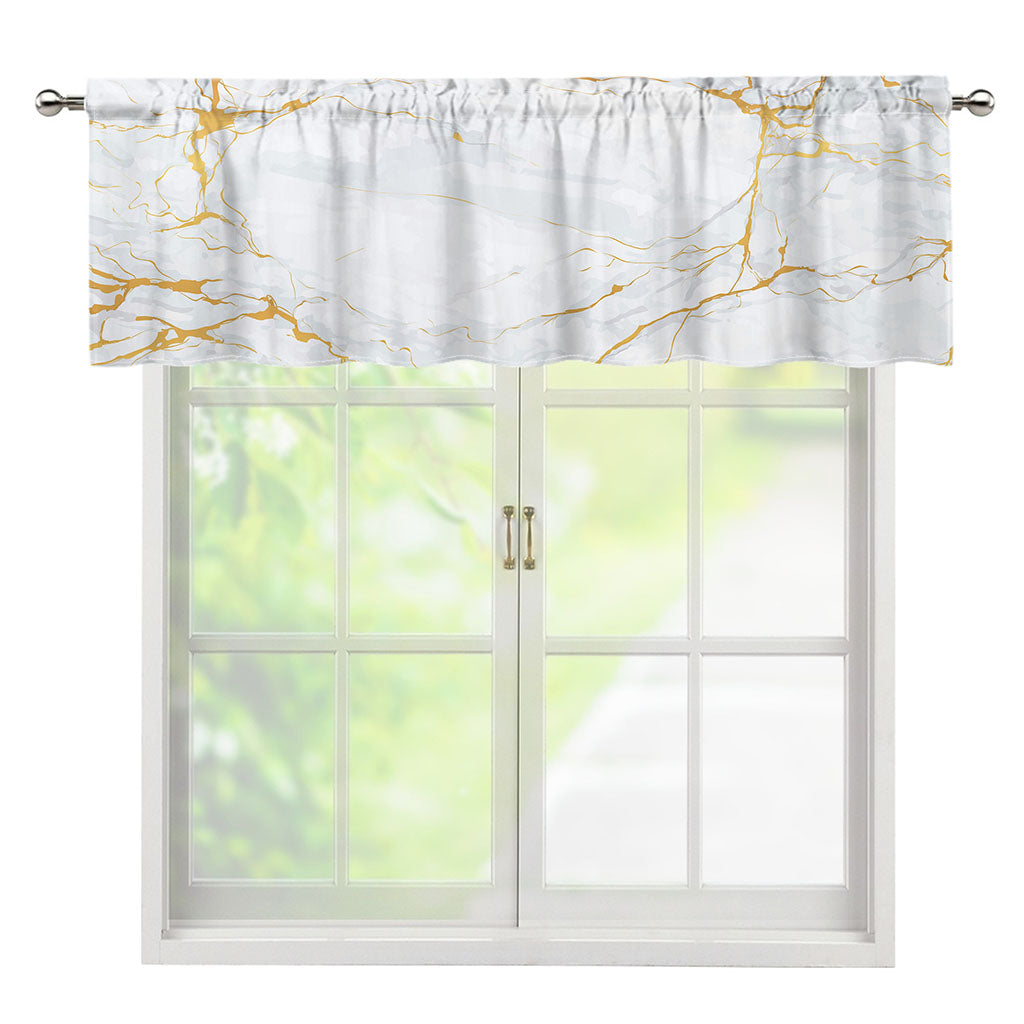 White Gold Scratch Marble Print Window Valance