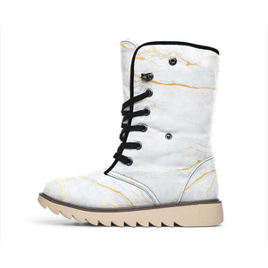 White Gold Scratch Marble Print Winter Boots