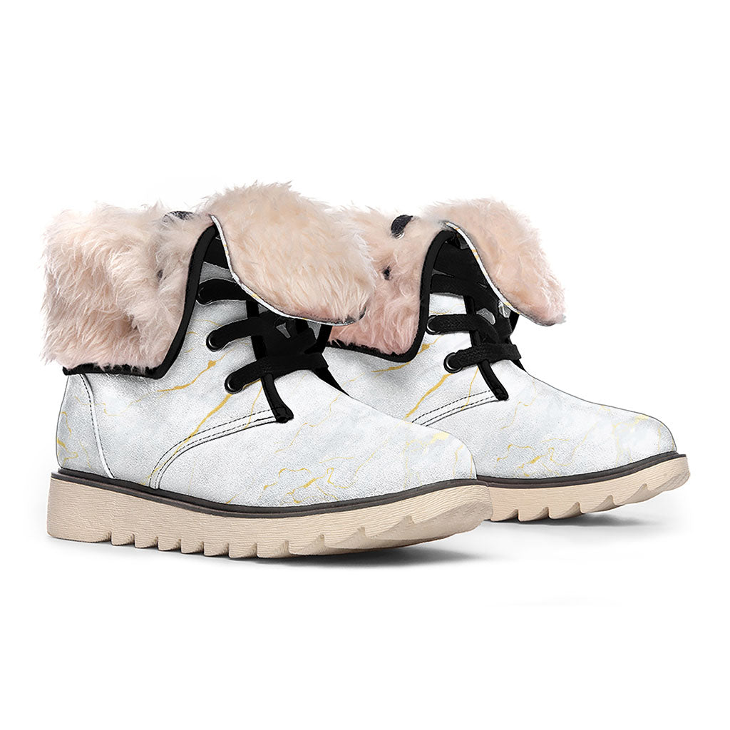 White Gold Scratch Marble Print Winter Boots