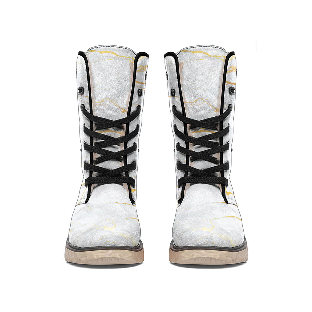 White Gold Scratch Marble Print Winter Boots