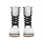 White Gold Scratch Marble Print Winter Boots