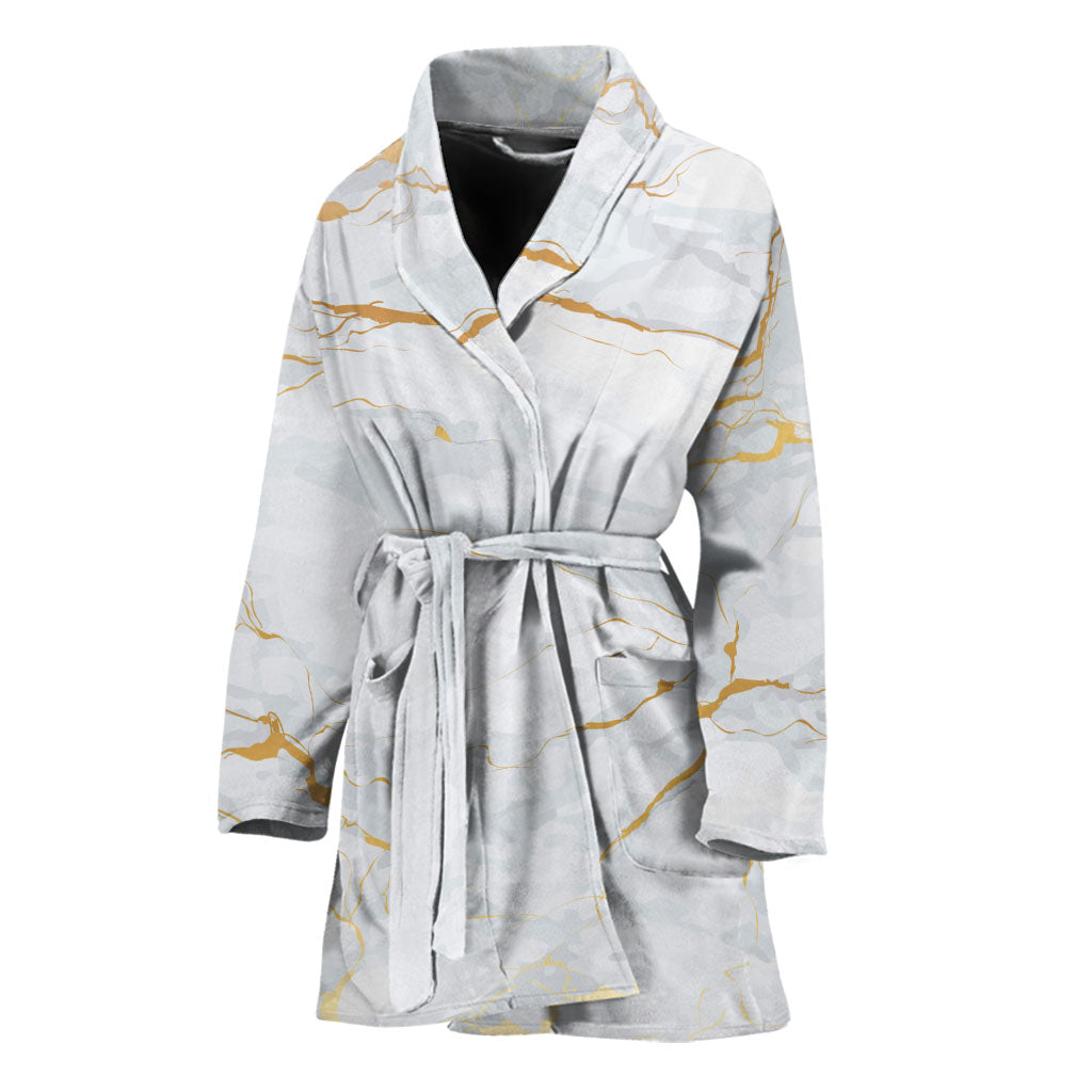 White Gold Scratch Marble Print Women's Bathrobe