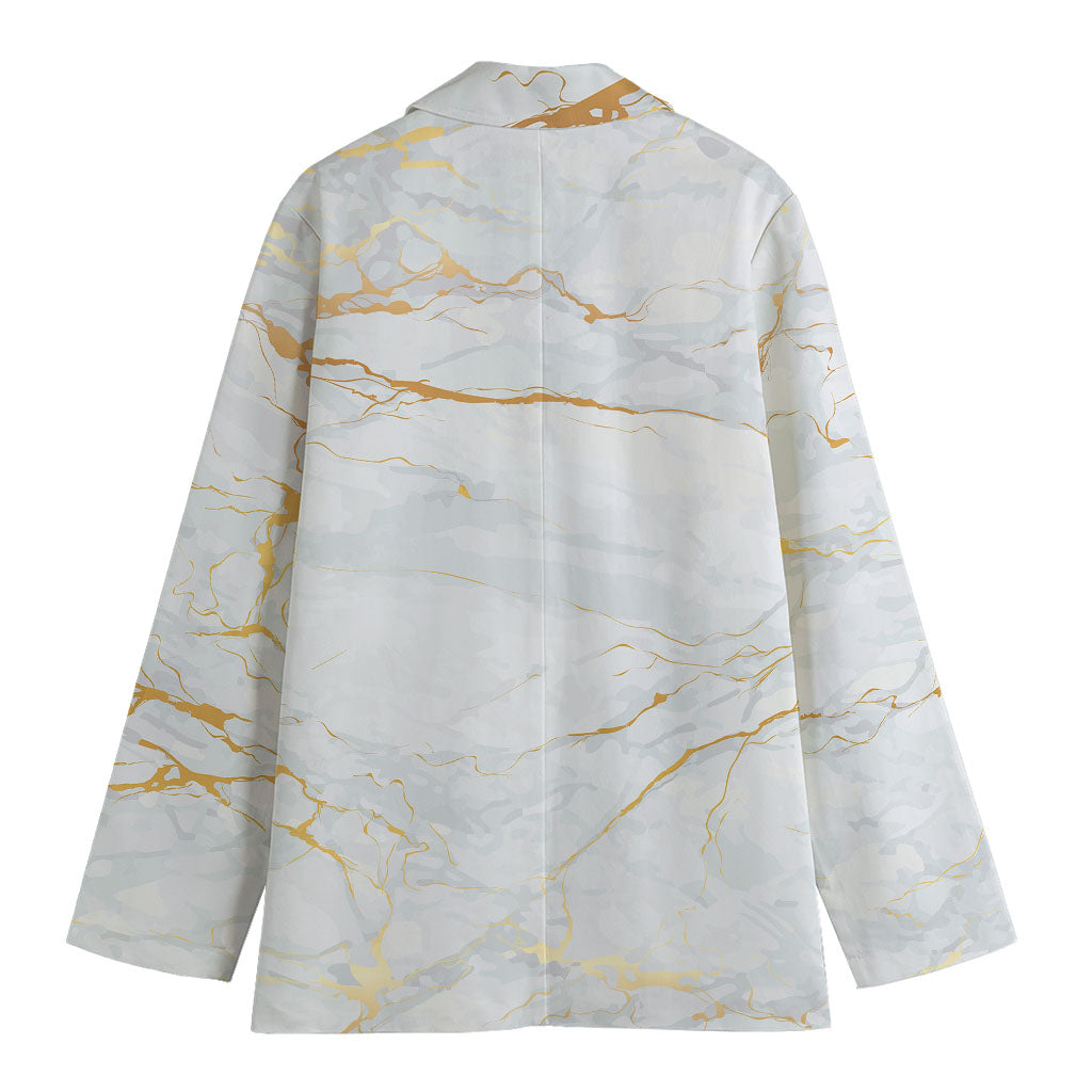 White Gold Scratch Marble Print Women's Blazer