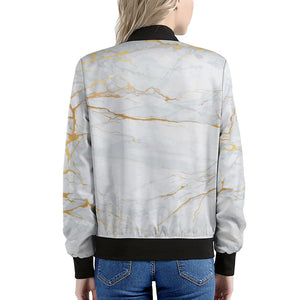 White Gold Scratch Marble Print Women's Bomber Jacket