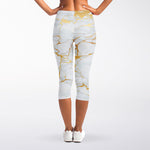 White Gold Scratch Marble Print Women's Capri Leggings