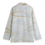 White Gold Scratch Marble Print Women's Cotton Blazer