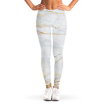 White Gold Scratch Marble Print Women's Leggings