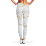 White Gold Scratch Marble Print Women's Leggings