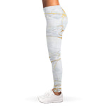 White Gold Scratch Marble Print Women's Leggings