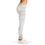 White Gold Scratch Marble Print Women's Leggings