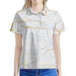 White Gold Scratch Marble Print Women's Polo Shirt