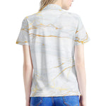 White Gold Scratch Marble Print Women's Polo Shirt