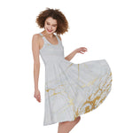 White Gold Scratch Marble Print Women's Sleeveless Dress