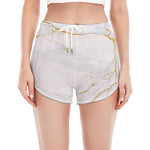 White Gold Scratch Marble Print Women's Split Running Shorts