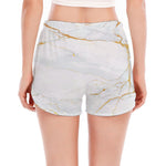 White Gold Scratch Marble Print Women's Split Running Shorts
