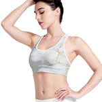 White Gold Scratch Marble Print Women's Sports Bra