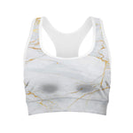 White Gold Scratch Marble Print Women's Sports Bra