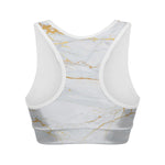 White Gold Scratch Marble Print Women's Sports Bra