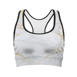 White Gold Scratch Marble Print Women's Sports Bra