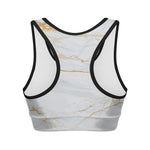 White Gold Scratch Marble Print Women's Sports Bra