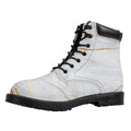 White Gold Scratch Marble Print Padded Collar Lace Up Boots