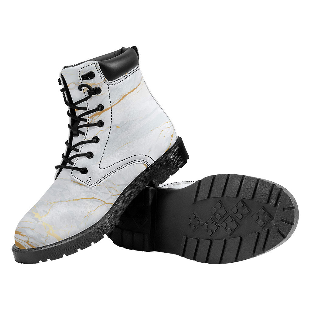 White Gold Scratch Marble Print Work Boots