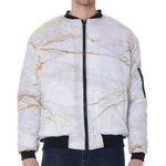White Gold Scratch Marble Print Zip Sleeve Bomber Jacket