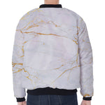 White Gold Scratch Marble Print Zip Sleeve Bomber Jacket