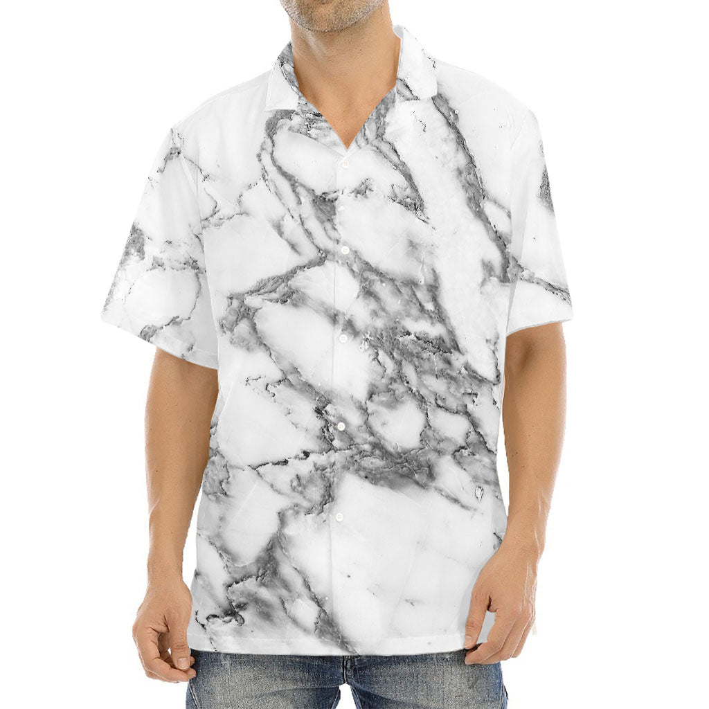 White Gray Marble Print Aloha Shirt