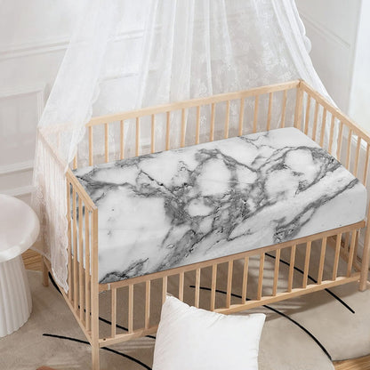 White Gray Marble Print Baby Crib Sheet
