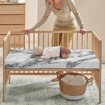White Gray Marble Print Baby Crib Sheet