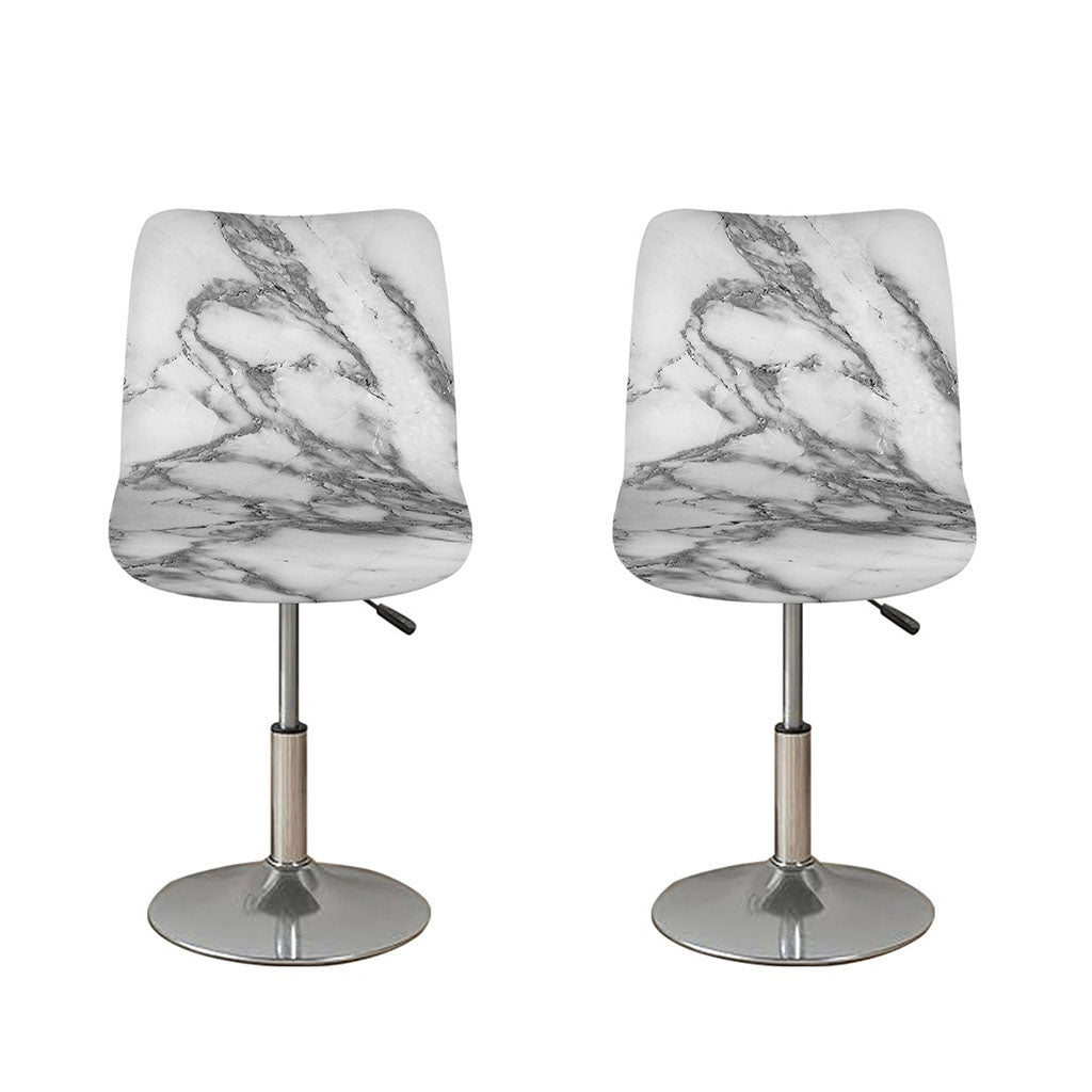White Gray Marble Print Bar Stool Covers