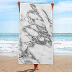 White Gray Marble Print Beach Towel
