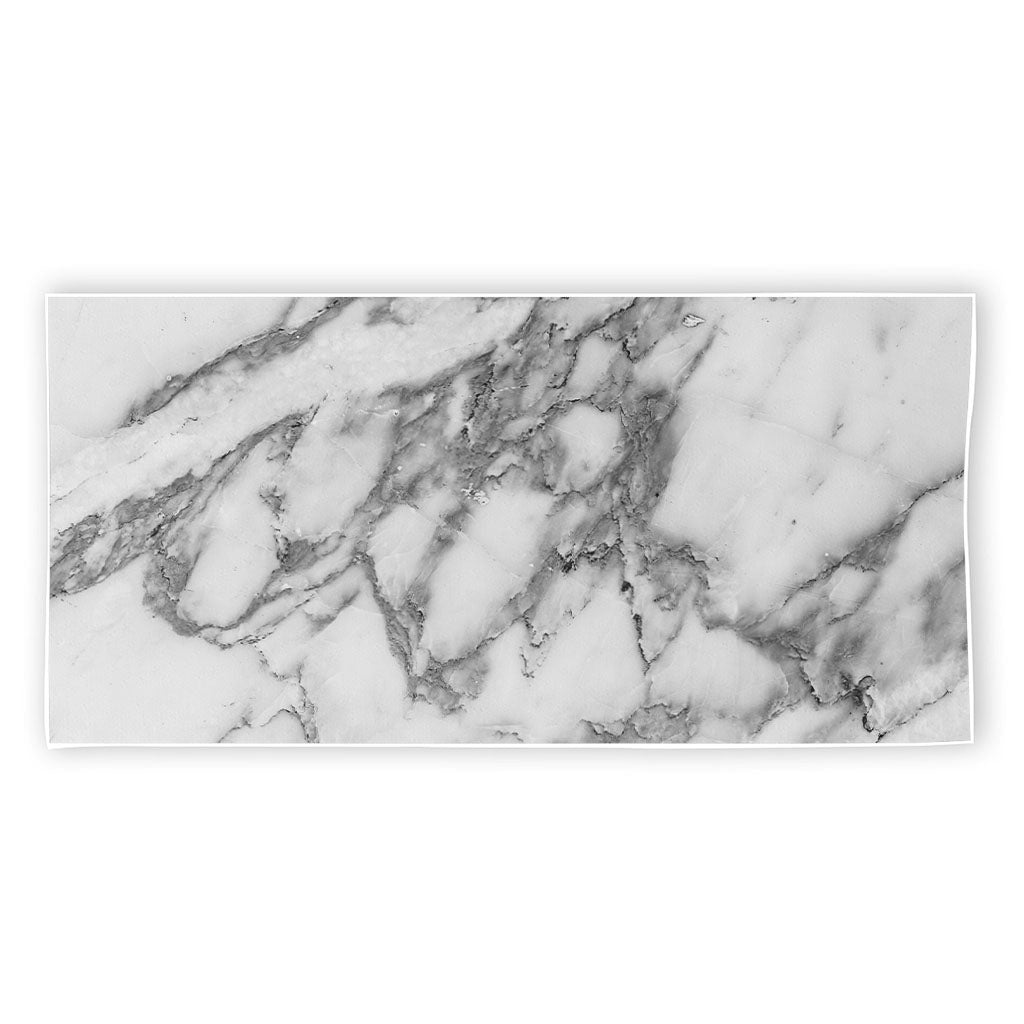 White Gray Marble Print Beach Towel