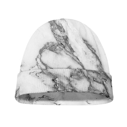 White Gray Marble Print Beanie
