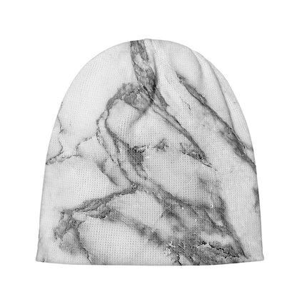 White Gray Marble Print Beanie