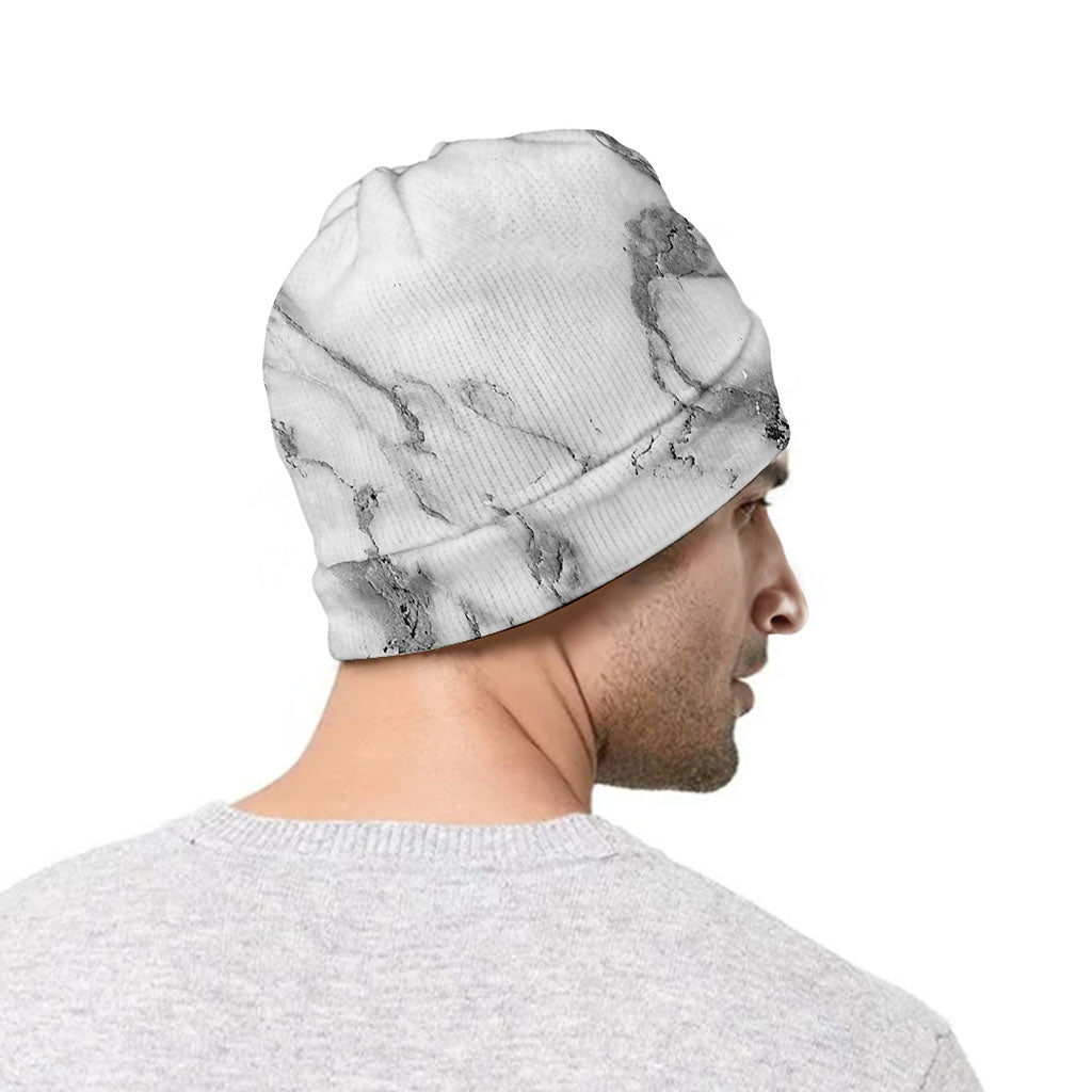 White Gray Marble Print Beanie