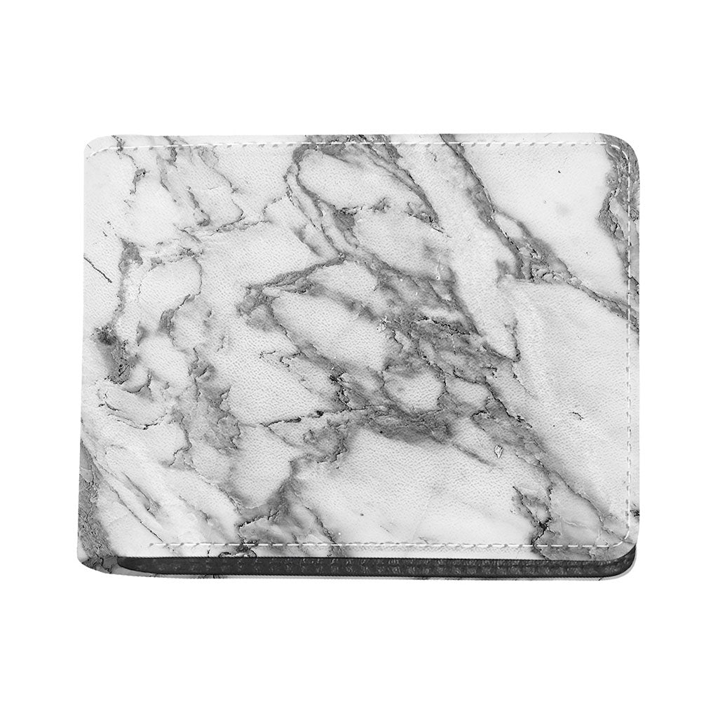 White Gray Marble Print Bifold Wallet