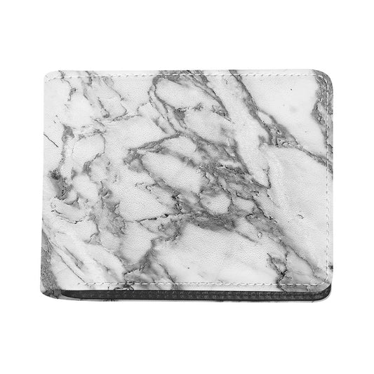 White Gray Marble Print Bifold Wallet