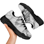 White Gray Marble Print Black Chunky Shoes