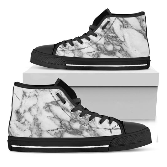 White Gray Marble Print Black High Top Sneakers