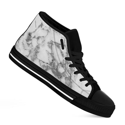 White Gray Marble Print Black High Top Sneakers