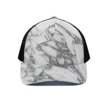 White Gray Marble Print Black Mesh Trucker Cap