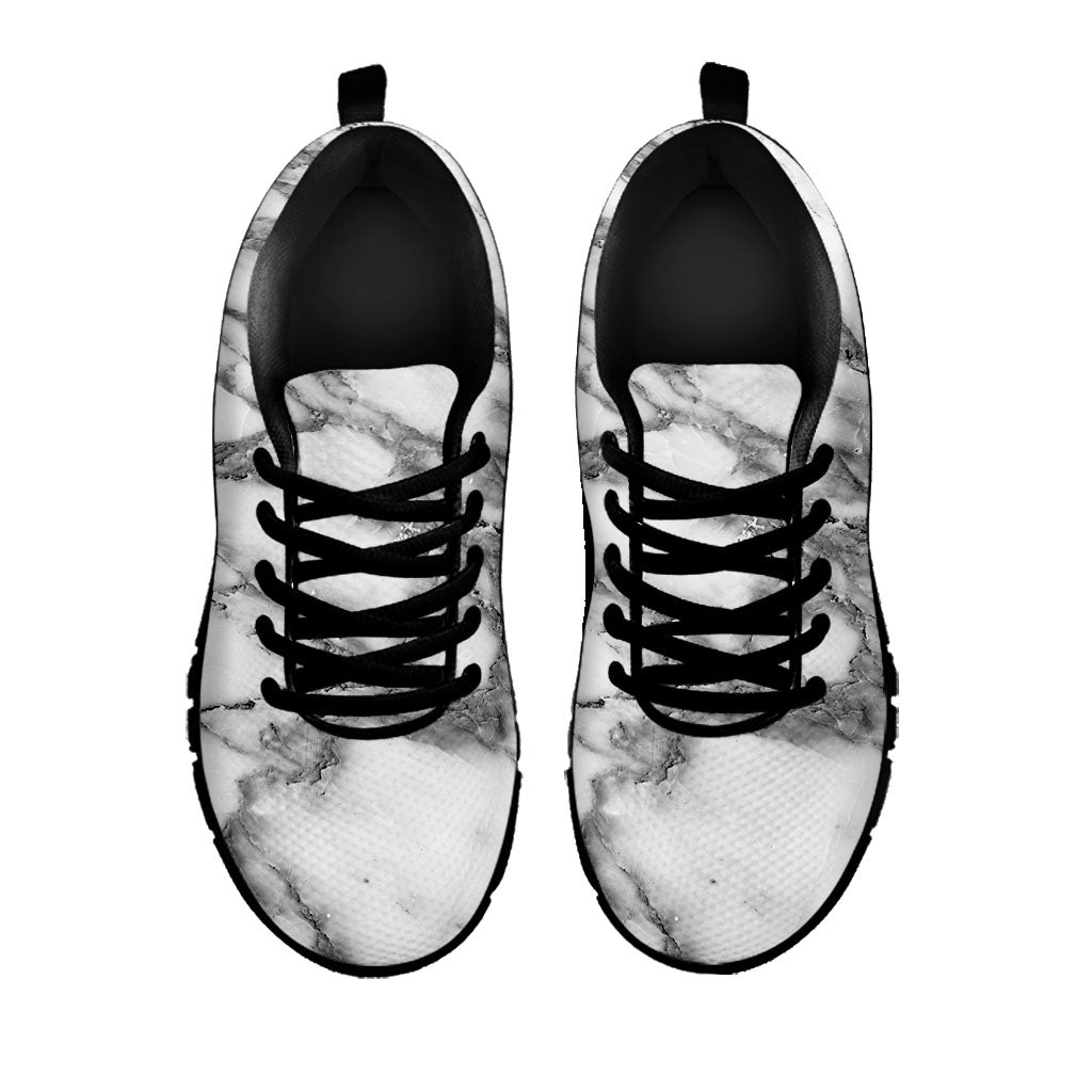 White Gray Marble Print Black Running Shoes